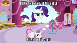 Size: 1066x600 | Tagged: safe, edit, edited screencap, editor:twi clown, imported from derpibooru, screencap, rarity, sweetie belle, unicorn, sisterhooves social, caption, female, filly, foal, image macro, mare, siblings, sisters, text