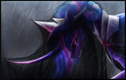 Size: 3900x2480 | Tagged: safe, artist:inspiredpixels, imported from derpibooru, twilight sparkle, alicorn, pony, the last problem, absurd resolution, cloud, colored pupils, corrupted, crown, crying, curved horn, digital art, ethereal mane, eyelashes, eyeshadow, female, flowing mane, gem, high res, horn, jewelry, long horn, looking down, makeup, mare, nightmare twilight, nightmarified, older, older twilight, peytral, princess twilight 2.0, purple eyes, rain, regalia, sad, sky, solo, starry mane, storm, teary eyes, twilight sparkle (alicorn), wet