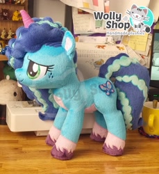 Size: 1664x1816 | Tagged: safe, artist:wollyshop, imported from derpibooru, pony, unicorn, female, g5, mare, misty brightdawn, plushie, sewing machine, solo