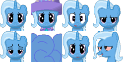 Size: 384x192 | Tagged: safe, artist:scootaloormayfly, imported from derpibooru, trixie, pony, unicorn, clothes, drugs, happy, hat, looking at you, marijuana, multeity, pixel art, purple eyes, rpg maker, rpg maker vx ace, simple background, small resolution, smiling, smiling at you, smoke bomb, smug, solo, sprite, transparent background, trixie's hat