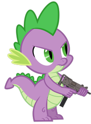 Size: 1781x2428 | Tagged: safe, artist:edy_january, artist:starryshineviolet, artist:tharn666, edit, imported from derpibooru, vector edit, spike, dragon, angry, base used, free to use, grand theft auto, gta san andreas, gun, holding, link in description, mac 10, parody, simple background, solo, submachinegun, transparent background, trigger discipline, vector, weapon