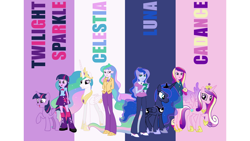 Size: 2000x1125 | Tagged: safe, edit, edited screencap, editor:quoterific, imported from derpibooru, screencap, princess cadance, princess celestia, princess luna, twilight sparkle, human, equestria girls, dean cadance, principal celestia, vice principal luna