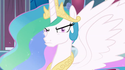 Size: 1920x1080 | Tagged: safe, artist:mlp-silver-quill, imported from derpibooru, princess celestia, alicorn, pony, angry, celestia is not amused, crown, death stare, female, jewelry, mare, now you fucked up, regalia, solo, this will end in a trip to the moon, unamused, weekday pun, weekday pun:chap stick, youtube source