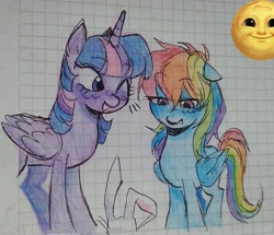 Size: 1609x1381 | Tagged: safe, artist:dulcesilly, imported from derpibooru, angel bunny, rainbow dash, twilight sparkle, alicorn, pegasus, pony, rabbit, animal, female, graph paper, mare, one eye closed, sketch, traditional art, twilight sparkle (alicorn), wink