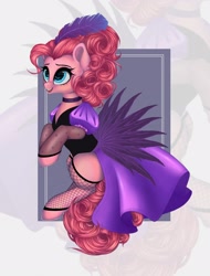 Size: 1600x2100 | Tagged: safe, artist:evildraw, imported from derpibooru, pinkie pie, earth pony, pony, over a barrel, clothes, dress, female, fishnets, saloon dress, saloon pinkie, solo, zoom layer