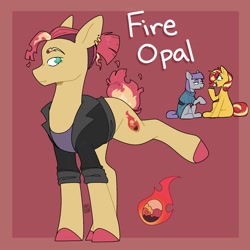 Size: 2000x2000 | Tagged: safe, artist:orionofthestars, imported from derpibooru, maud pie, sunset shimmer, oc, oc:fire opal, earth pony, unicorn, duo, earth pony oc, female, lesbian, magical lesbian spawn, offspring, parent:maud pie, parent:sunset shimmer, parents:maudset, shipping, trio