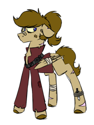 Size: 600x800 | Tagged: safe, artist:fuckomcfuck, imported from derpibooru, oc, oc:doodles, pegasus, pony, alternate universe, bandage, belt, bruised, chest fluff, clothes, dagger, jacket, scar, simple background, solo, the trotting dead, torn clothes, torn ear, transparent background, weapon