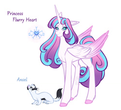 Size: 1024x931 | Tagged: safe, artist:purplegrim40, imported from derpibooru, princess flurry heart, alicorn, ferret, pony, bio in description, colored hooves, duo, female, mare, older, older flurry heart, pet oc, simple background, white background