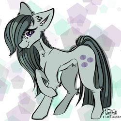 Size: 1280x1280 | Tagged: safe, artist:clarsithell, imported from derpibooru, marble pie, earth pony, pony, ear fluff, female, looking at you, mare, pubic fluff, raised hoof, skinny, smiling, solo