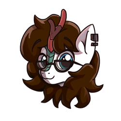 Size: 3000x3000 | Tagged: safe, artist:nyanakaru, imported from ponybooru, oc, oc:westside, kirin, brown mane, face only, glasses, happy, head only, kirin oc, looking at you, pierced ears, simple background, transparent background, white coat