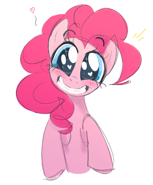 Size: 698x844 | Tagged: safe, artist:hattsy, pinkie pie, earth pony, pony, big eyes, blushing, dilated pupils, featured image, female, heart eyes, looking at you, mare, raised hooves, simple background, smiling, solo, white background, wingding eyes