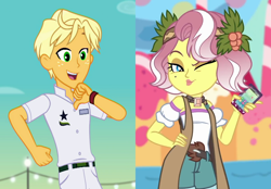 Size: 1506x1050 | Tagged: safe, edit, edited screencap, imported from derpibooru, screencap, vignette valencia, human, equestria girls, equestria girls series, rollercoaster of friendship, spring breakdown, spoiler:eqg series (season 2), cellphone, cropped, female, hand on hip, male, one eye closed, phone, ragamuffin (g4), raganette, shipping, shipping domino, straight, wink