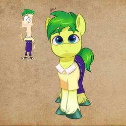 Size: 828x824 | Tagged: safe, artist:artharuhi, imported from derpibooru, earth pony, pony, clothes, ferb fletcher, male, pants, phineas and ferb, ponified, shirt, solo