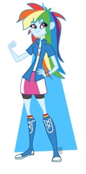 Size: 668x1352 | Tagged: safe, artist:susanarodrigues, imported from derpibooru, rainbow dash, human, equestria girls, boots, clothes, high heel boots, jacket, shirt, shoes, simple background, skirt, socks, solo, vest, white background