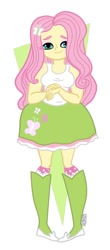 Size: 532x1206 | Tagged: safe, artist:susanarodrigues, imported from derpibooru, fluttershy, human, equestria girls, boots, clothes, high heel boots, shirt, shoes, simple background, skirt, socks, solo, white background