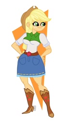 Size: 755x1334 | Tagged: safe, artist:susanarodrigues, imported from derpibooru, applejack, human, equestria girls, belt, boots, clothes, cowboy boots, cowboy hat, hat, high heel boots, shirt, shoes, simple background, skirt, solo, white background