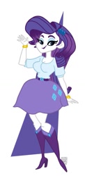 Size: 639x1314 | Tagged: safe, artist:susanarodrigues, imported from derpibooru, rarity, human, equestria girls, belt, boots, clothes, high heel boots, shirt, shoes, simple background, skirt, solo, white background
