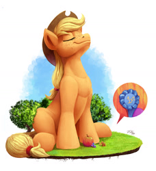 Size: 1500x1644 | Tagged: safe, artist:tsitra360, imported from derpibooru, apple bloom, applejack, big macintosh, earth pony, pony, brother and sister, cowboy hat, female, giant earth pony, giant pony, giantess, grass, hat, judge, macro, male, mare, mega applejack, mega giant, pumpkin, ribbon, siblings, sky, stallion, stetson, tree