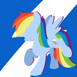 Size: 4000x4000 | Tagged: safe, artist:fuzzy cyclone, imported from derpibooru, pegasus, pony, blue, colored, cool, female, lineless, mare, minimalist, rainbow, solo