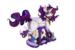 Size: 3000x2000 | Tagged: safe, artist:jazzwolfblaze, imported from derpibooru, oc, oc only, oc:chronodias, oc:exist, alicorn, hippogriff, hybrid, pony, alicorn oc, butt, cute, feather, griffequus, horn, magic, paws, plot, simple background, teasing, tickling, transparent background, wings, worship