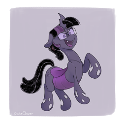 Size: 1200x1200 | Tagged: safe, artist:winterclover, imported from derpibooru, twilight sparkle, changeling, changelingified, fangs, monochrome, open mouth, purple changeling, simple background, smiling, solo, species swap, twiling, twisona