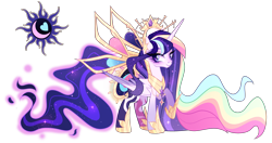 Size: 3629x1920 | Tagged: safe, artist:gihhbloonde, imported from derpibooru, oc, oc only, alicorn, crown, female, fusion, fusion:princess cadance, fusion:princess celestia, fusion:princess luna, fusion:twilight sparkle, jewelry, mare, regalia, simple background, solo, transparent background