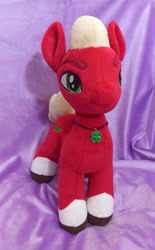 Size: 1000x1613 | Tagged: safe, artist:trueheartcraft, imported from derpibooru, sprout cloverleaf, earth pony, pony, clover, four leaf clover, g5, irl, male, photo, plushie, solo, stallion