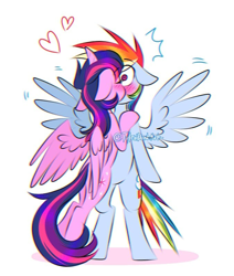 Size: 675x796 | Tagged: safe, artist:tylerdashart, imported from derpibooru, rainbow dash, twilight sparkle, alicorn, pegasus, pony, bipedal, blushing, blushing profusely, chromatic aberration, cute, dashabetes, embrace, eyebrows, eyebrows visible through hair, eyes closed, female, floating heart, floppy ears, heart, kiss on the lips, kissing, lesbian, love, passionate, pinpoint eyes, romance, romantic, sexy, shadow, shipping, signature, simple background, spread wings, stupid sexy rainbow dash, stupid sexy twilight, surprise kiss, surprised, twiabetes, twidash, twilight sparkle (alicorn), watermark, white background, wide eyes, wingboner, wings