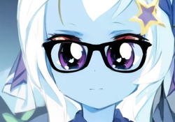 Size: 640x448 | Tagged: safe, edit, edited screencap, editor:luckreza8, imported from derpibooru, screencap, trixie, human, equestria girls, rainbow rocks, ai content, ai generated, anime, female, generator:pinegraph, glasses, looking at you