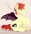 Size: 1086x1200 | Tagged: safe, artist:higgly-chan, imported from derpibooru, oc, oc only, oc:aaaaaaaaaaa, bat pony, pony, bat pony oc, bat wings, fangs, freckles, implied inflation, male, pump, sitting, smiling, solo, spread wings, stallion, wings