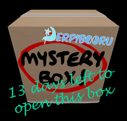 Size: 3888x3688 | Tagged: safe, artist:miky94c, derpibooru exclusive, imported from derpibooru, derpibooru, black background, cardboard box, logo, meta, mystery box, no pony, simple background