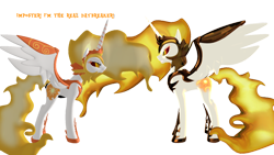 Size: 1280x720 | Tagged: safe, artist:puzzlshield2, imported from derpibooru, daybreaker, pony, 3d, angry, dialogue, impostor, mmd, self paradox, simple background, smiling, transparent background, wings
