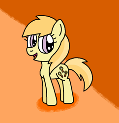 Size: 1031x1066 | Tagged: safe, artist:gillianthecreator36, imported from derpibooru, noi, earth pony, pony, cute, female, filly, foal, g4, ms paint, noiabetes, open mouth, open smile, orange background, paint.net, shadow, simple background, smiling, solo