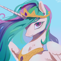 Size: 2480x2480 | Tagged: safe, artist:湮浊湮于浊, imported from derpibooru, princess celestia, alicorn, pony, bust, female, gradient background, looking at you, mare, portrait, solo