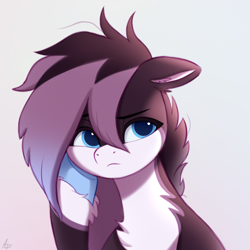 Size: 1000x1000 | Tagged: safe, artist:luminousdazzle, imported from derpibooru, oc, oc only, oc:rime frost, earth pony, pony, blue eyes, bored, bust, female, floppy ears, long mane, mare, simple background, solo, unamused, unshorn fetlocks