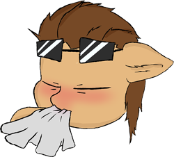 Size: 650x587 | Tagged: safe, artist:supershadow_th, imported from derpibooru, oc, oc only, pony, eyes closed, handkerchief, head only, nose blowing, simple background, solo, sticker, sunglasses, sunglasses on head, tissue, transparent background