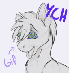 Size: 1915x2000 | Tagged: safe, artist:galaxylatte, imported from derpibooru, earth pony, pony, animated, commission, gif, hypno eyes, hypnosis, hypnotized, solo, swirly eyes, tongue out, ych animation, ych sketch, your character here