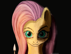 Size: 2840x2160 | Tagged: safe, artist:tazool, imported from derpibooru, fluttershy, pegasus, pony, bust, creepy, dark background, female, looking at you, match, solo