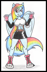 Size: 420x636 | Tagged: safe, artist:rdk, imported from twibooru, rainbow dash, anthro, crossover, female, final fantasy, final fantasy vii, image, needs more jpeg, solo