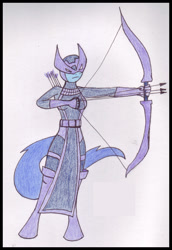 Size: 620x902 | Tagged: safe, artist:rdk, imported from twibooru, archer (character), scootablue, anthro, earth pony, avengers, crossover, female, hawkeye, image, needs more jpeg