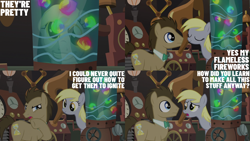 Size: 2000x1125 | Tagged: safe, edit, edited screencap, editor:quoterific, imported from derpibooru, screencap, derpy hooves, doctor whooves, time turner, earth pony, pegasus, pony, slice of life (episode), duo, eyes closed, female, flameless fireworks, male, mare, open mouth, stallion
