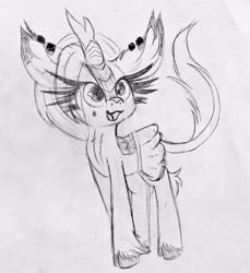 Size: 3210x3500 | Tagged: safe, artist:windykirin, imported from derpibooru, oc, oc only, oc:misty showers, kirin, big ears, cloven hooves, cute, impossibly long eyelashes, kirin oc, leonine tail, long eyelashes, open mouth, open smile, pencil drawing, sketch, smiling, solo, tail, traditional art