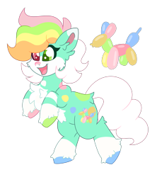 Size: 4508x5066 | Tagged: safe, artist:crazylooncrest, artist:crazysketch101, imported from derpibooru, oc, oc only, earth pony, pony, balloon, balloon animal, fluffy, heterochromia, hooves, multicolored hooves, open mouth, open smile, simple background, smiling, solo, transparent background