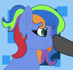 Size: 816x788 | Tagged: safe, artist:eklipsethepony, imported from derpibooru, oc, oc:biscuit, pegasus, pony, boop, cute, female, hooves, nose, nose wrinkle, offscreen character, solo focus, tongue out