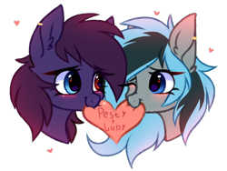 Size: 4000x3000 | Tagged: safe, artist:pesty_skillengton, imported from derpibooru, oc, oc only, oc:luny, oc:pestyskillengton, pegasus, pony, blushing, bust, duo, female, heart, heart eyes, heterochromia, holiday, jewelry, lesbian, love, mouth hold, ring, simple background, transparent background, valentine's day, wingding eyes