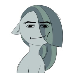 Size: 866x866 | Tagged: safe, artist:jewellier, derpibooru exclusive, edit, imported from derpibooru, marble pie, earth pony, pony, bust, doodle, eye clipping through hair, eyebrows, eyebrows visible through hair, female, hair over eyes, hair over one eye, looking at you, mare, meme, reaction image, roblox, roblox man face, simple background, smiling, smirk, solo, white background