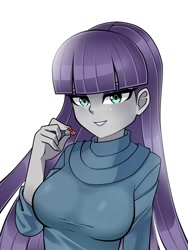 Size: 1500x2000 | Tagged: safe, artist:nekojackun, imported from derpibooru, maud pie, human, equestria girls, breasts, busty maud pie, eyeshadow, female, grin, looking at you, makeup, pebble, rock, simple background, smiling, smiling at you, solo, when she smiles, white background