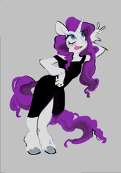 Size: 469x675 | Tagged: safe, artist:dethdaze, imported from derpibooru, rarity, anthro, unicorn, clothes, dress, hand, hooves, open mouth, simple background, smiling, solo, standing, unshorn fetlocks