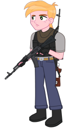 Size: 2180x4096 | Tagged: safe, artist:edy_january, edit, imported from derpibooru, big macintosh, human, equestria girls, equestria girls series, ak 101, ak50, ak74m, assault rifle, body armor, boots, chernobyl, clothes, dragunov, gun, long pants, male, marine, marines, military, rifle, shirt, shoes, sniper, sniper rifle, soldier, solo, special forces, t-shirt, tactical squad, trigger discipline, triggered, usmc, warfighter, weapon