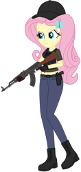 Size: 1929x4096 | Tagged: safe, artist:edy_january, artist:starryshineviolet, edit, imported from derpibooru, vector edit, fluttershy, human, equestria girls, ak-47, akm, angry, assault rifle, belly button, beretta, beretta m9, body armor, boots, breasts, busty fluttershy, chernobyl, clothes, geode of fauna, gloves, gun, handgun, hat, link, link in description, long pants, magical geodes, meme, military, motorcross, pistol, rifle, shirt, shoes, soldier, solo, starkle, t-shirt, trigger discipline, triggered, vector, warfighter, weapon, youtube link